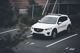 Modern white SUV parked in a safe neighborhood representing security